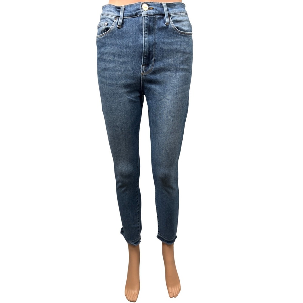 Frame Denim Ali High Rise Cigarette Jeans Stoney Blue Raw Hem Size 29 AHRSCRH801